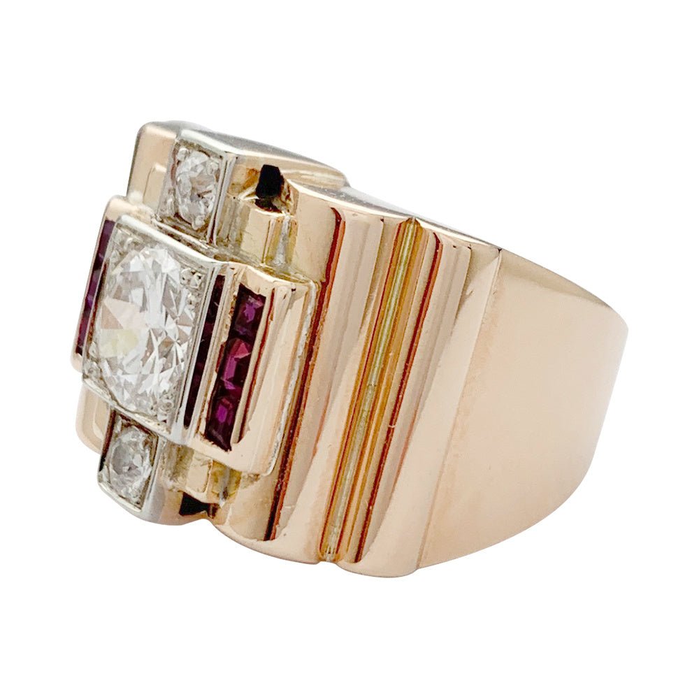 Bague Tank en or rose, platine, diamants et rubis - Castafiore