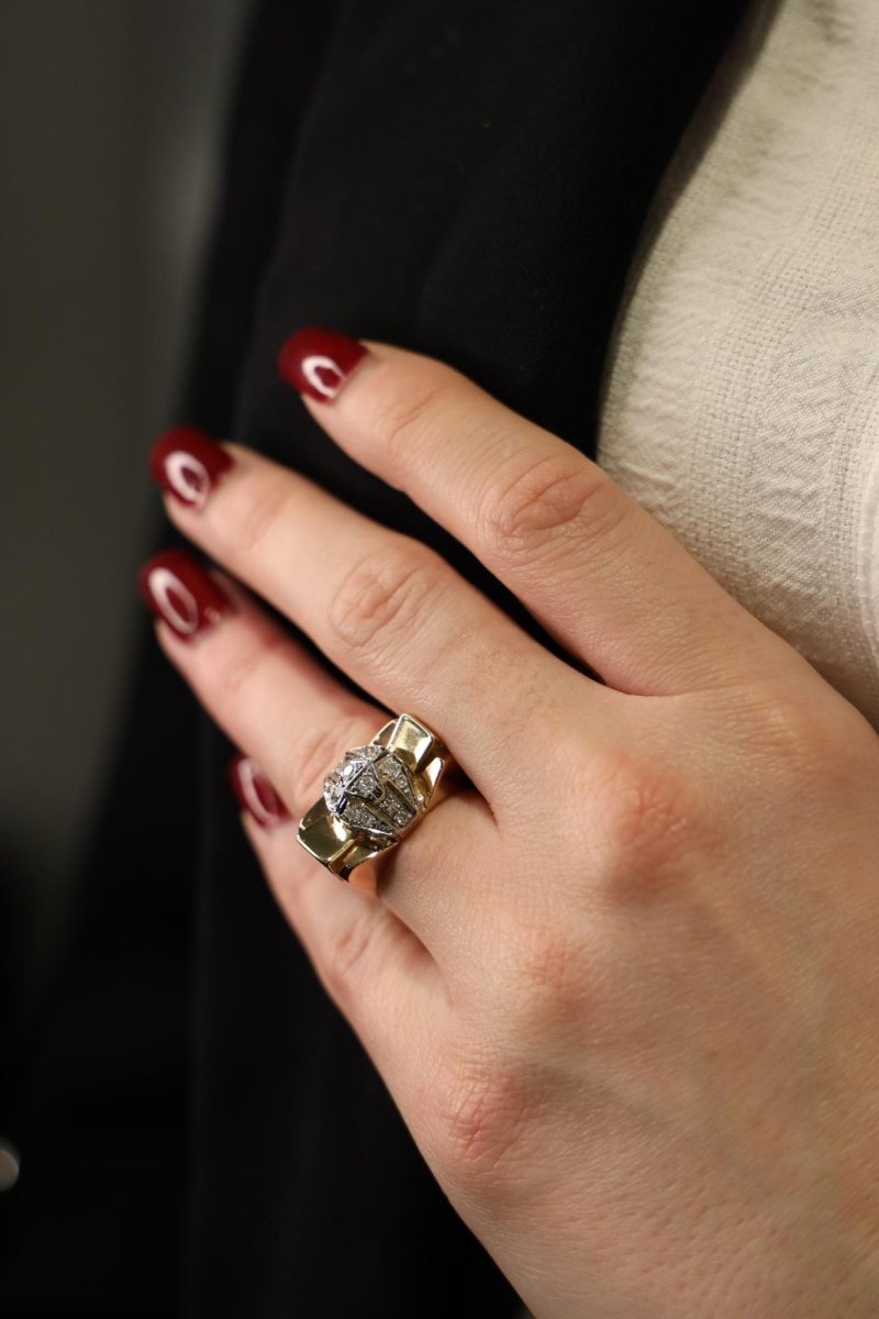 Bague Tank en or rose, platine et diamants - Castafiore