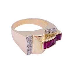 Bague Tank or jaune, rubis, diamants - Castafiore