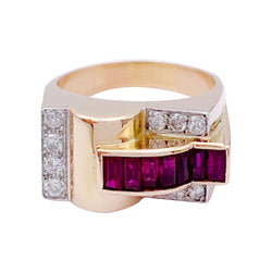Bague Tank or jaune, rubis, diamants - Castafiore
