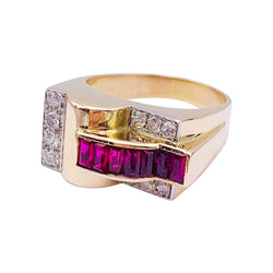 Bague Tank or jaune, rubis, diamants - Castafiore