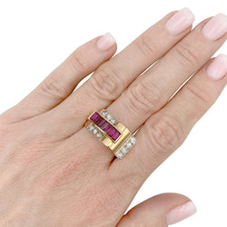 Bague Tank or jaune, rubis, diamants - Castafiore