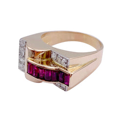 Bague Tank or jaune, rubis, diamants - Castafiore