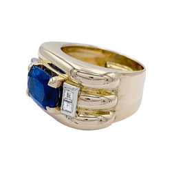Bague, "Tank", or jaune, saphir, diamants - Castafiore