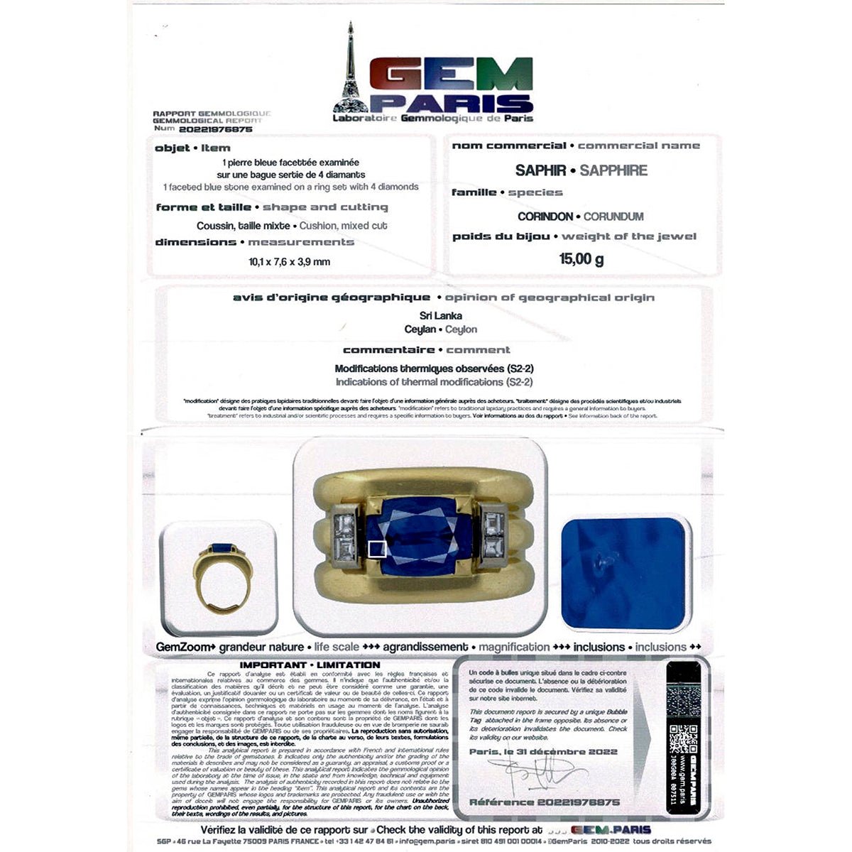 Bague, "Tank", or jaune, saphir, diamants - Castafiore