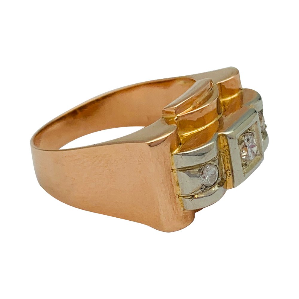Bague tank or rose, blanc et diamants - Castafiore