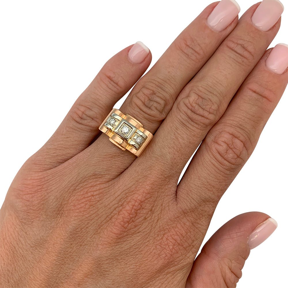 Bague tank or rose, blanc et diamants - Castafiore