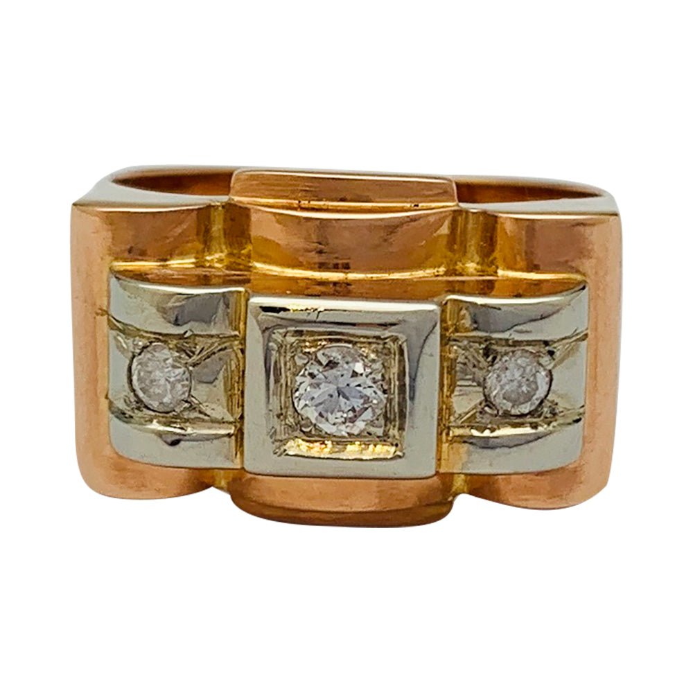 Bague tank or rose, blanc et diamants - Castafiore