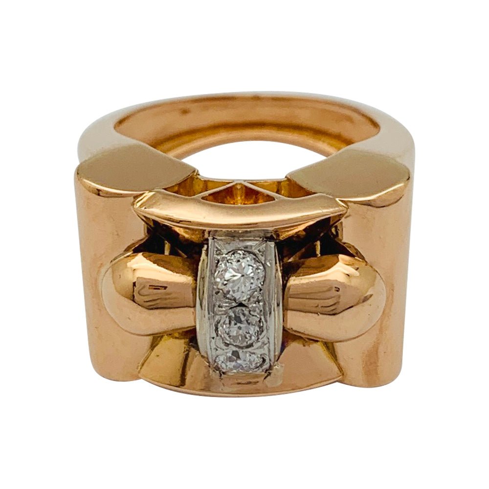 Bague tank or rose, blanc et diamants - Castafiore