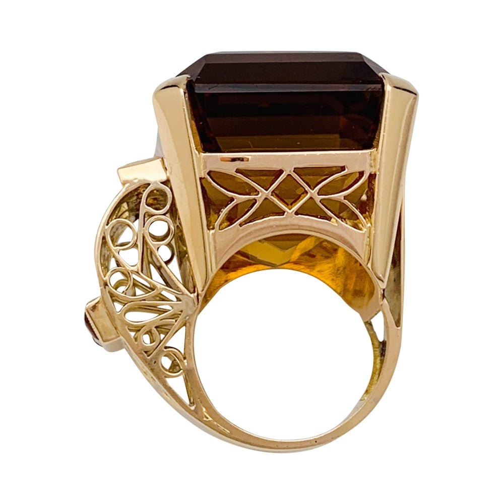 Bague Tank, or rose et citrines - Castafiore