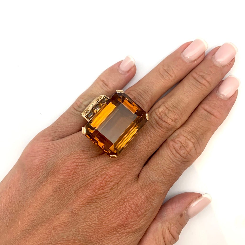Bague Tank, or rose et citrines - Castafiore