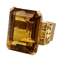 Bague Tank, or rose et citrines - Castafiore