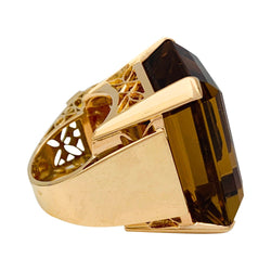 Bague Tank, or rose et citrines - Castafiore