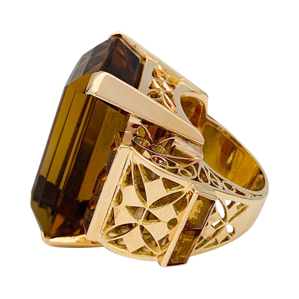 Bague Tank, or rose et citrines - Castafiore