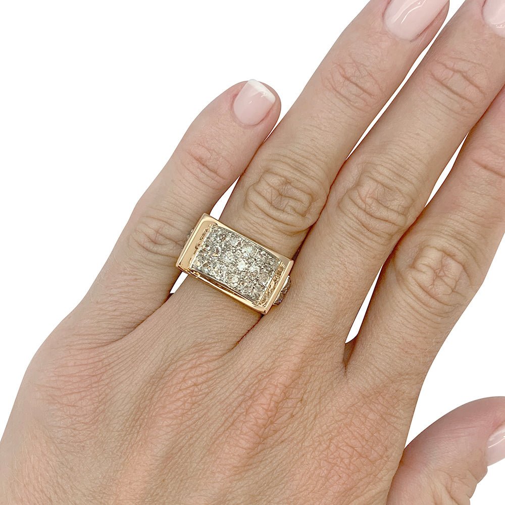Bague "Tank" or rose, platine et diamants - Castafiore