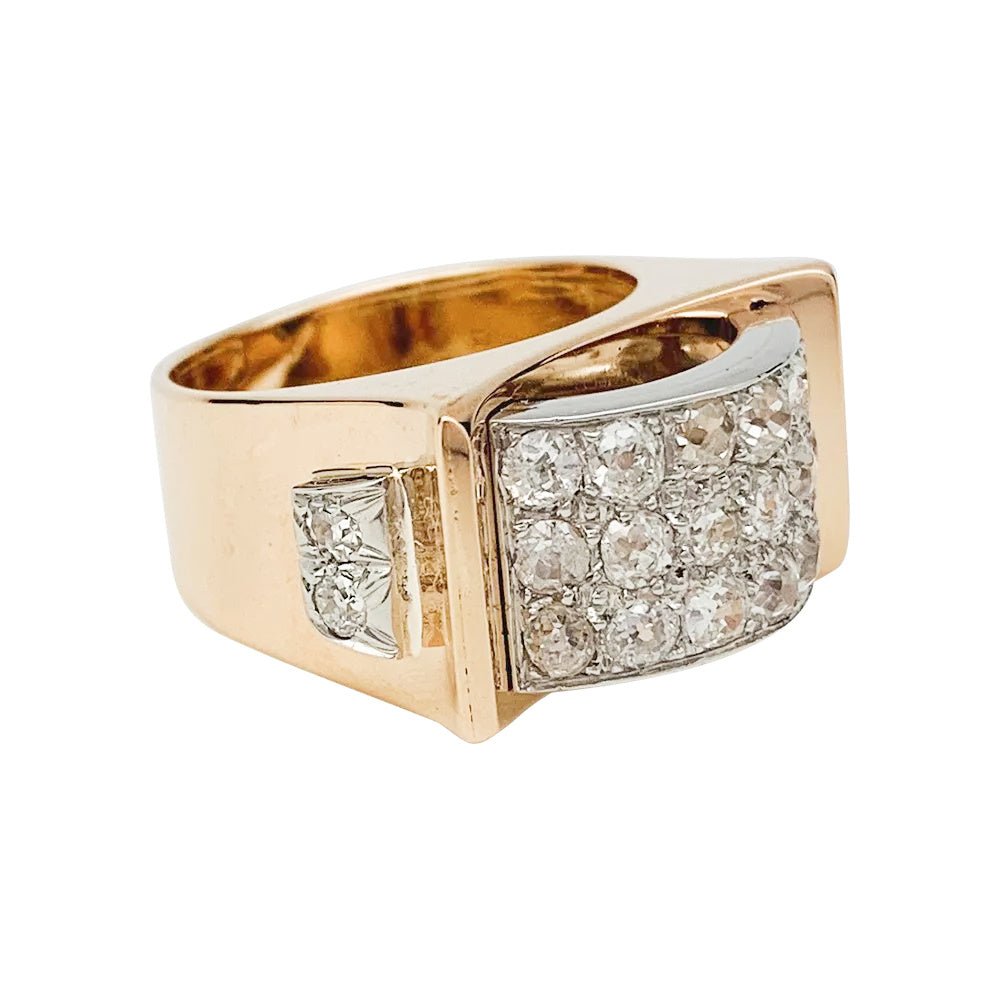 Bague "Tank" or rose, platine et diamants - Castafiore