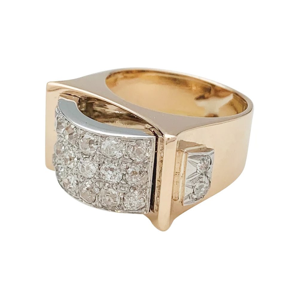 Bague "Tank" or rose, platine et diamants - Castafiore