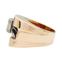 Bague Tank or rose, platine, saphirs, diamants - Castafiore