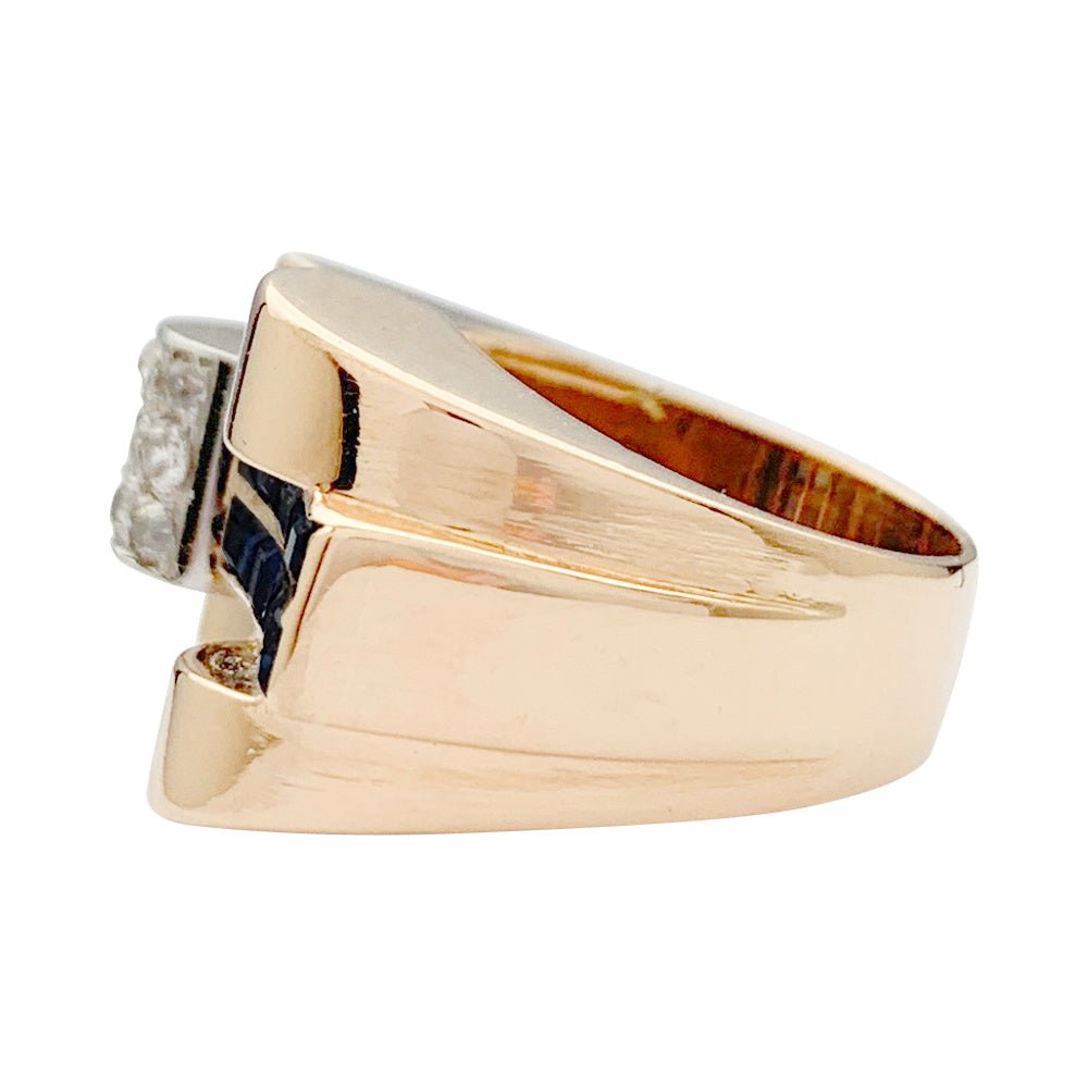 Bague Tank or rose, platine, saphirs, diamants - Castafiore