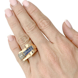 Bague Tank or rose, platine, saphirs, diamants - Castafiore