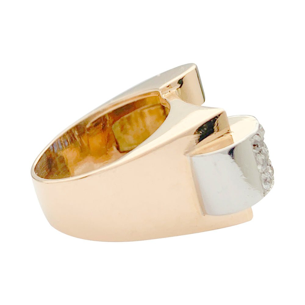 Bague Tank or rose, platine, saphirs, diamants - Castafiore