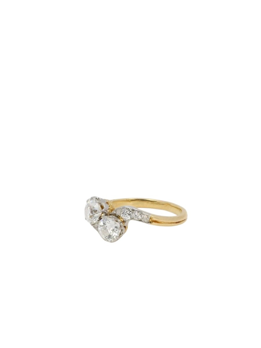 Bague toi et moi Belle Epoque en or jaune et diamants taille ancienne - Castafiore