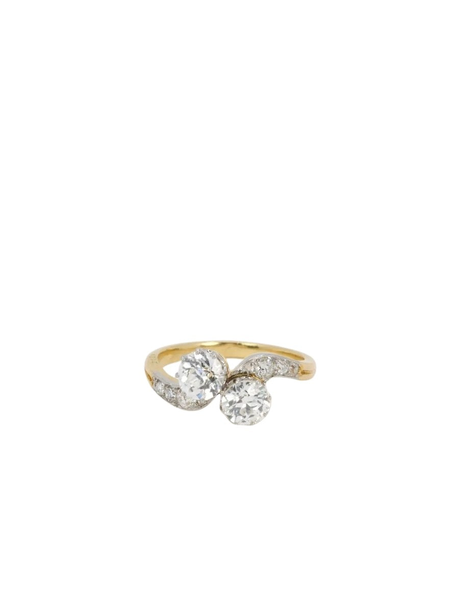 Bague toi et moi Belle Epoque en or jaune et diamants taille ancienne - Castafiore