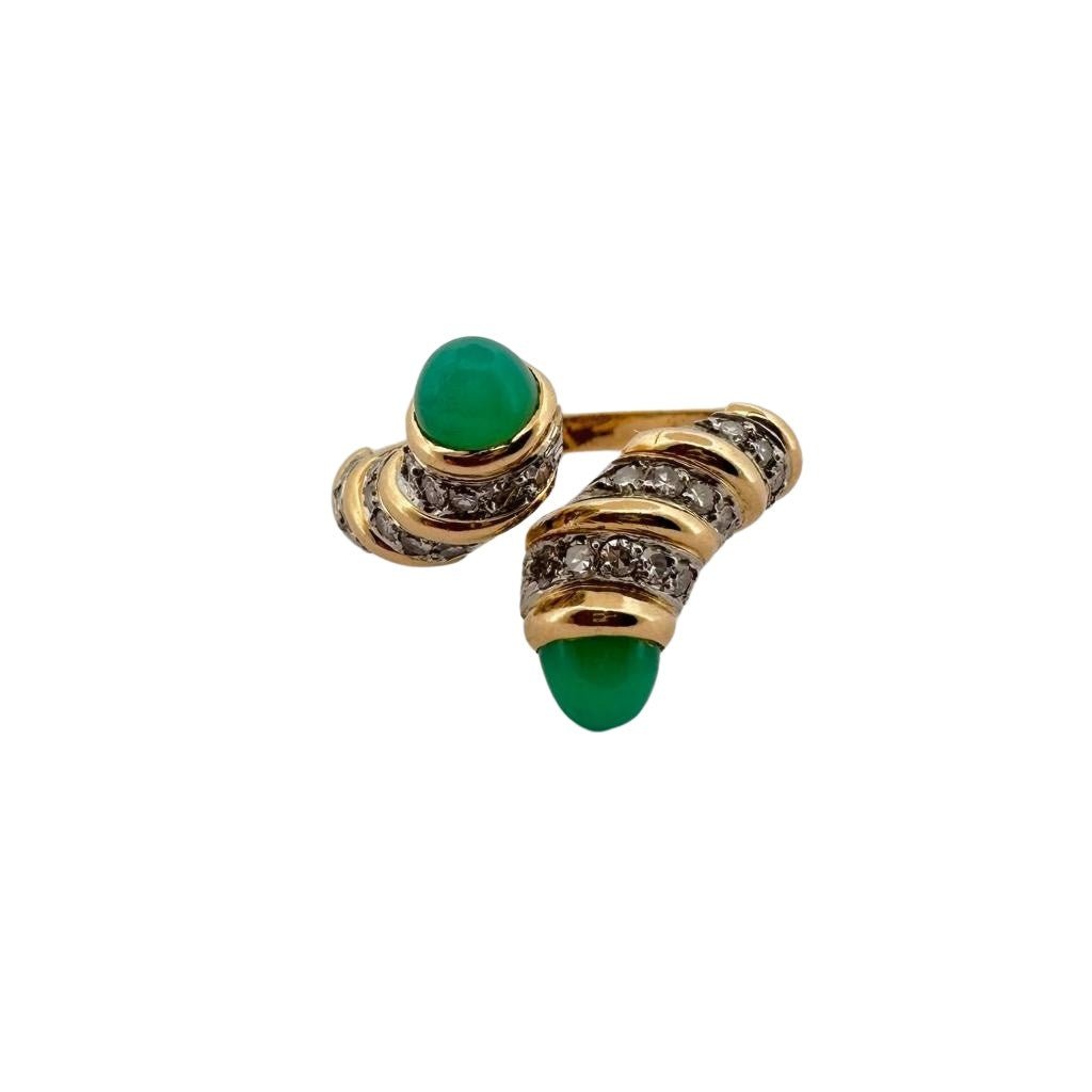 Bague Toi et moi en or jaune, brillants et chrysoprases - Castafiore