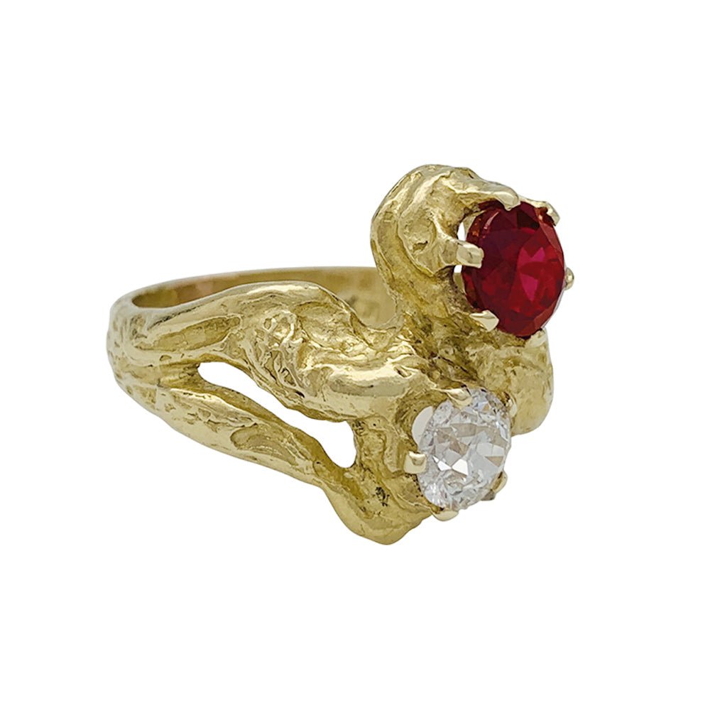 Bague toi et moi en or jaune, diamant et rubis - Castafiore
