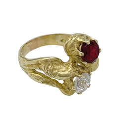 Bague toi et moi en or jaune, diamant et rubis - Castafiore