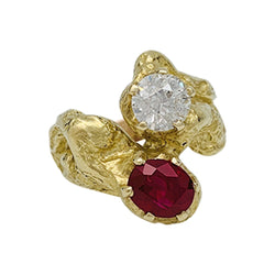Bague toi et moi en or jaune, diamant et rubis - Castafiore