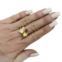 Bague toi et moi en or jaune, diamant et rubis - Castafiore