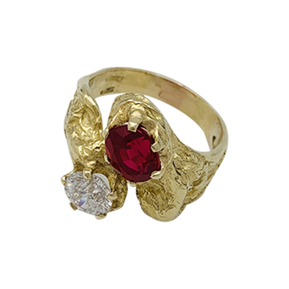 Bague toi et moi en or jaune, diamant et rubis - Castafiore