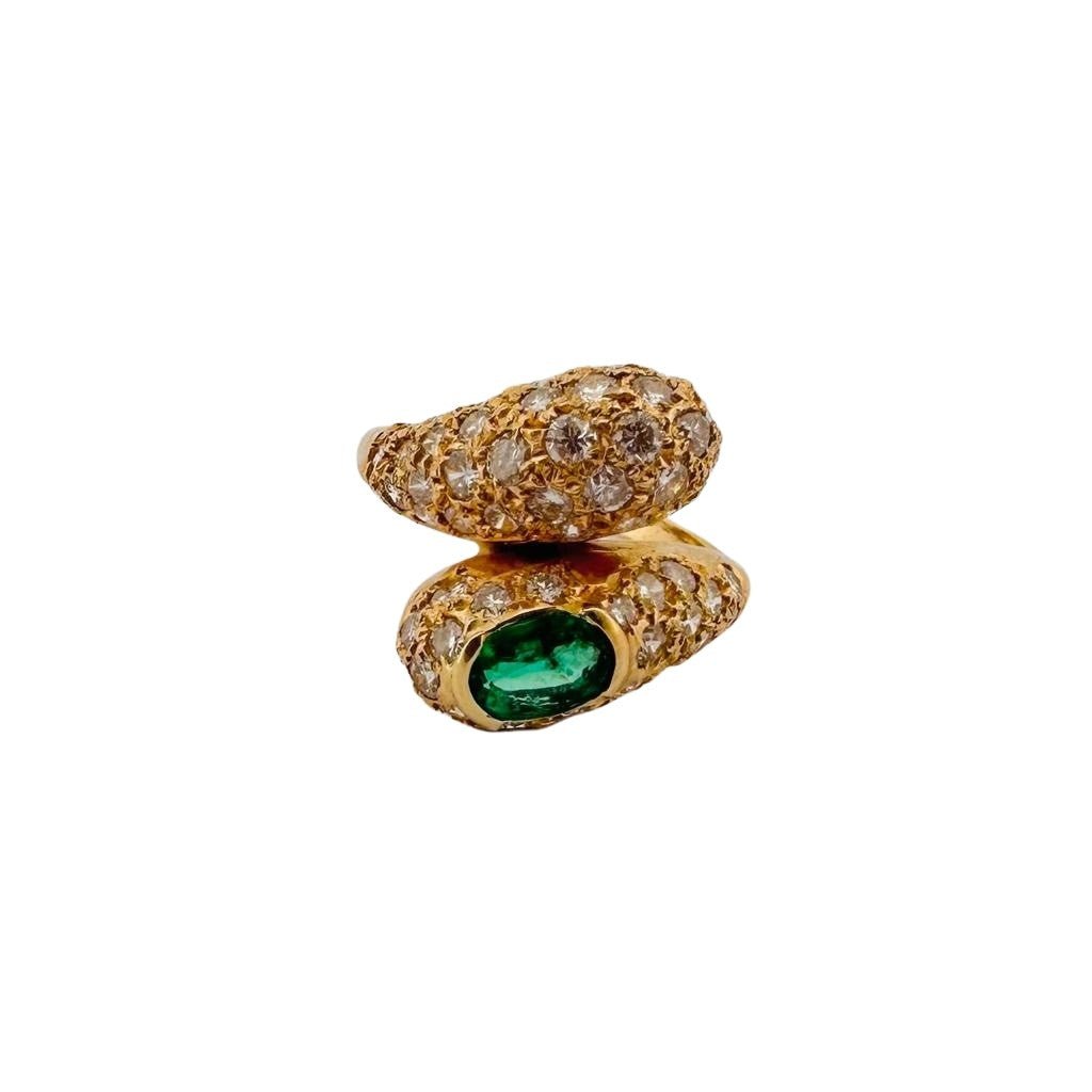 Bague Toi et moi en or jaune, émeraude et diamants - Castafiore