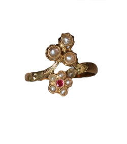 Bague Toi et Moi en or jaune et en perles et pierre rose - Castafiore