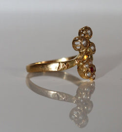 Bague Toi et Moi en or jaune et en perles et pierre rose - Castafiore