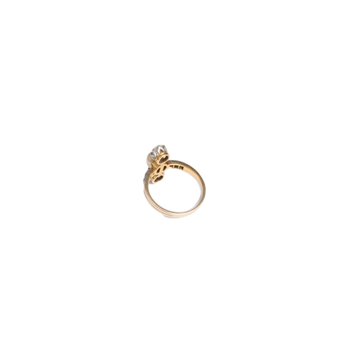 Bague Toi et moi en or jaune ornée d'une perle et de diamants - Castafiore