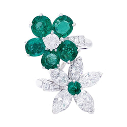 Bague "Toi et Moi" platine, émeraudes et diamants - Castafiore