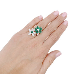 Bague "Toi et Moi" platine, émeraudes et diamants - Castafiore