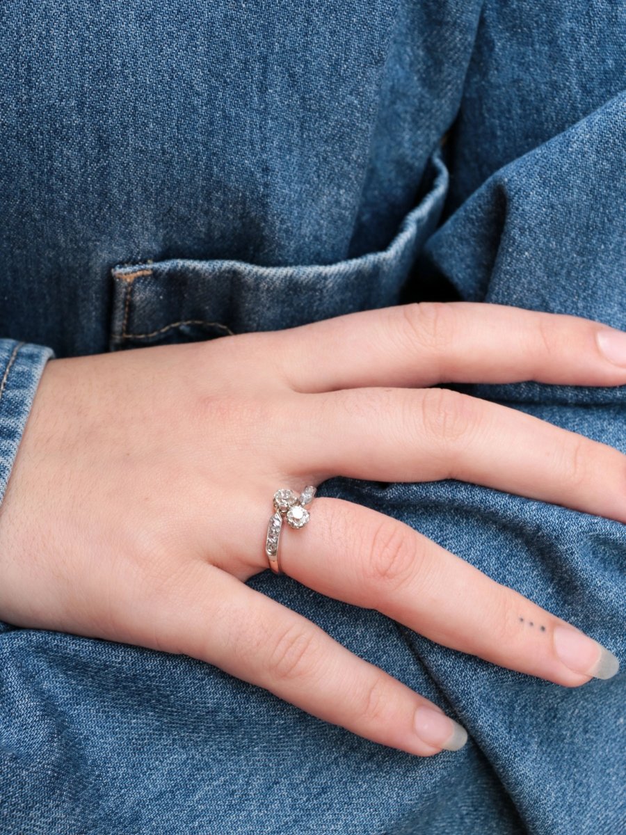 Bague Toi et Moi vintage en or et diamants taille ancienne - Castafiore