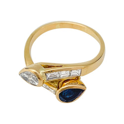 Bague "Toi & Moi" vintage, saphir et diamants - Castafiore