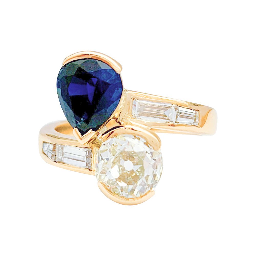 Bague "Toi & Moi" vintage, saphir et diamants - Castafiore