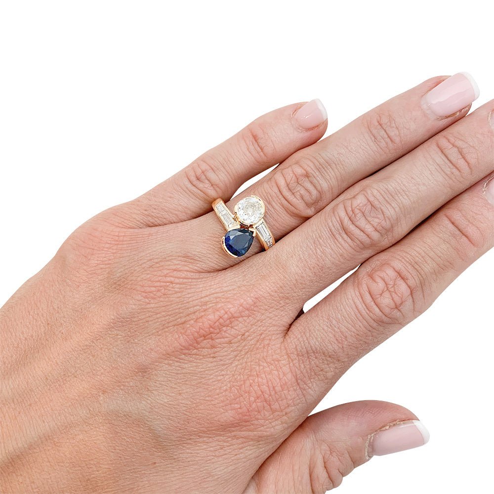 Bague "Toi & Moi" vintage, saphir et diamants - Castafiore
