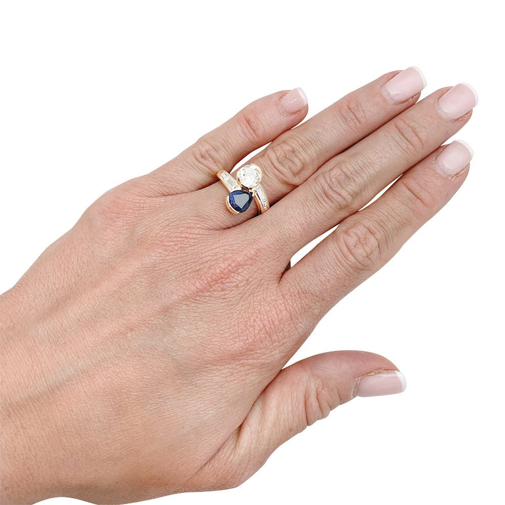 Bague "Toi & Moi" vintage, saphir et diamants - Castafiore