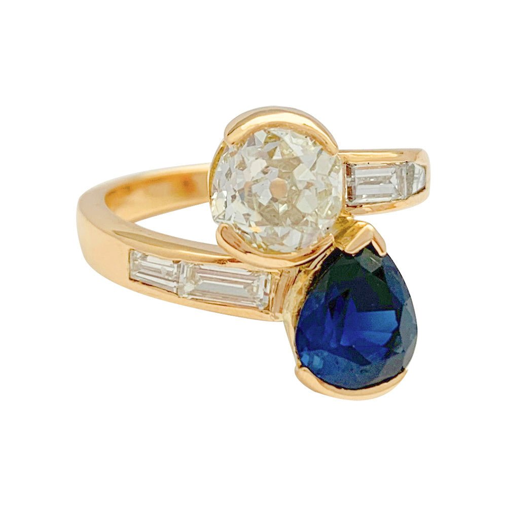 Bague "Toi & Moi" vintage, saphir et diamants - Castafiore