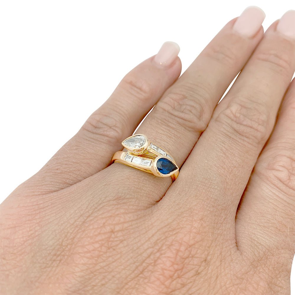 Bague "Toi & Moi" vintage, saphir et diamants - Castafiore