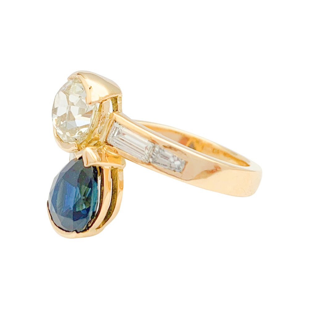 Bague "Toi & Moi" vintage, saphir et diamants - Castafiore