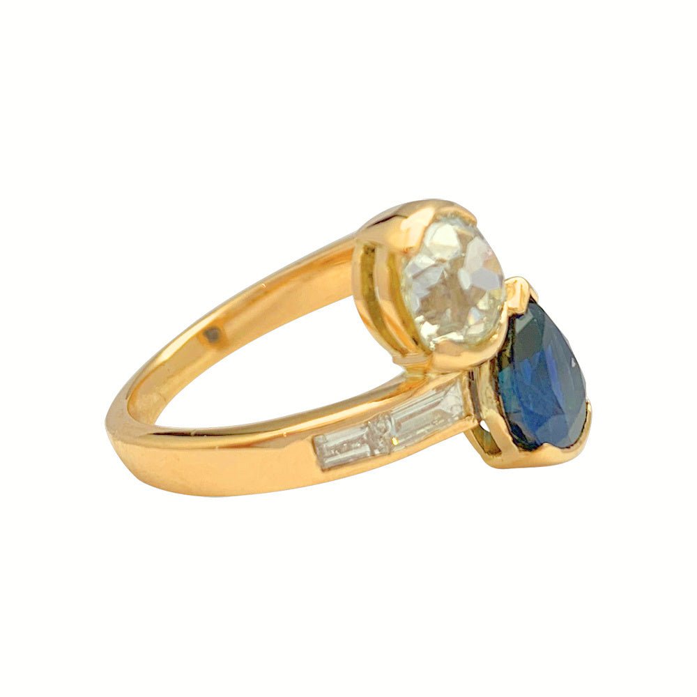 Bague "Toi & Moi" vintage, saphir et diamants - Castafiore