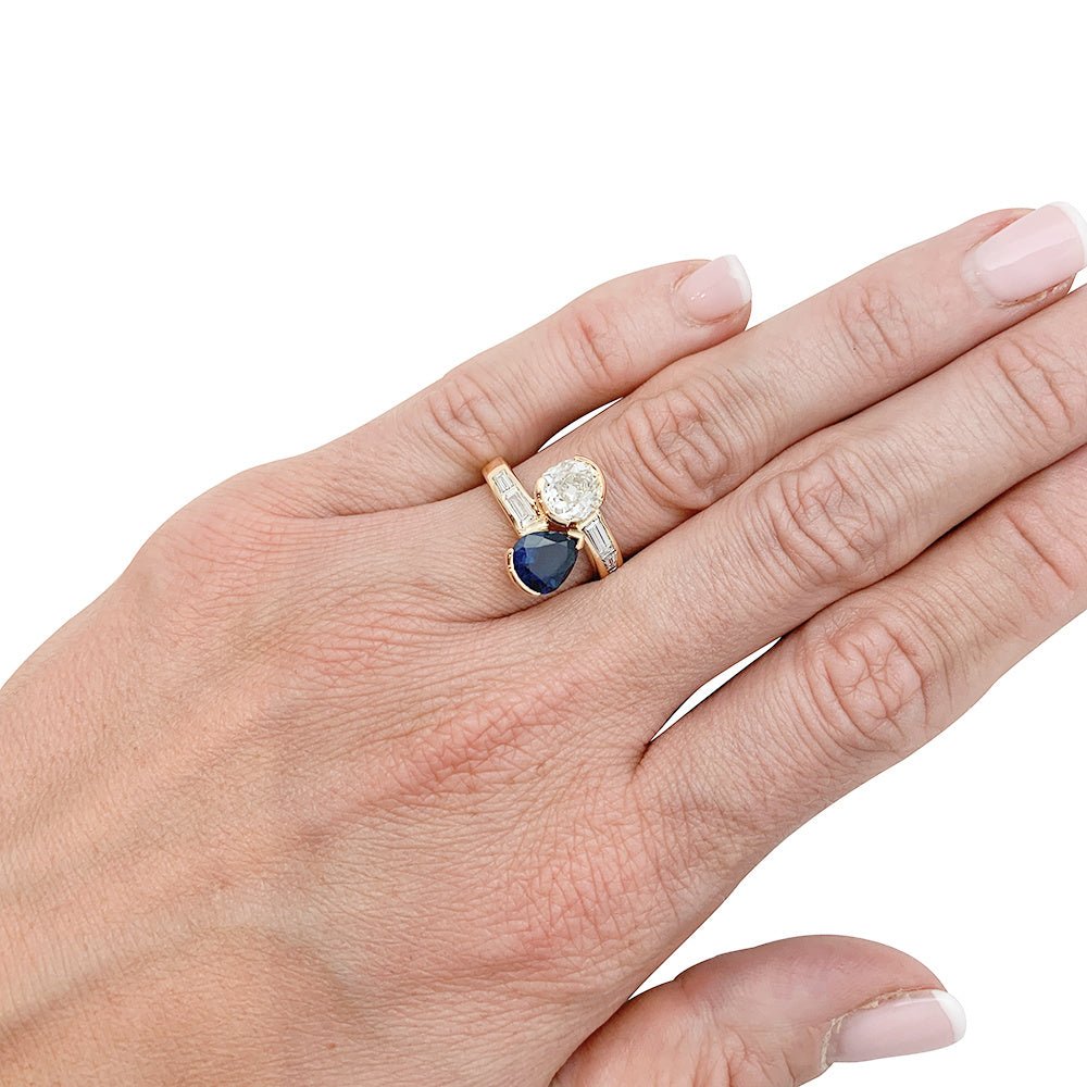 Bague "Toi & Moi" vintage, saphir et diamants - Castafiore