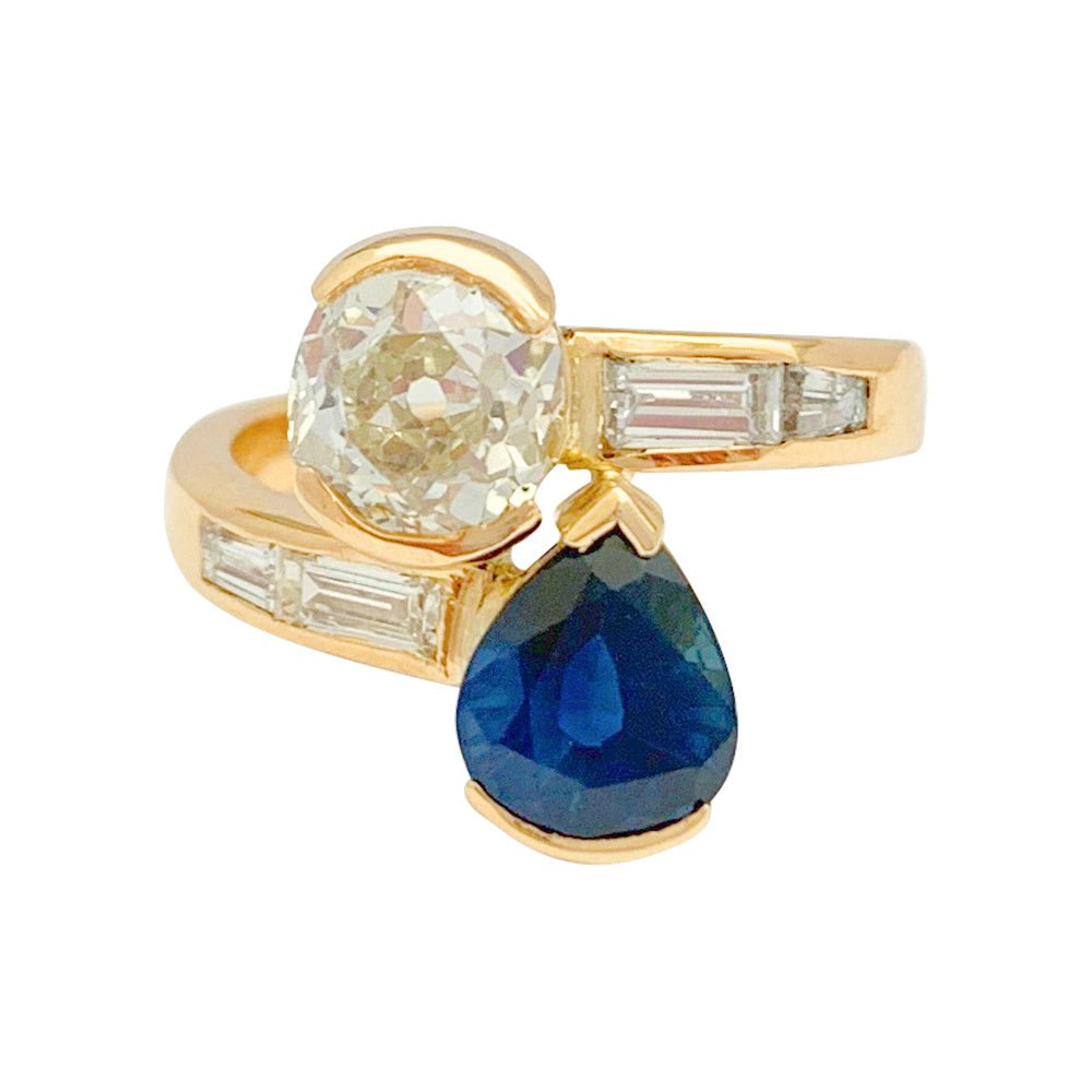 Bague "Toi & Moi" vintage, saphir et diamants - Castafiore